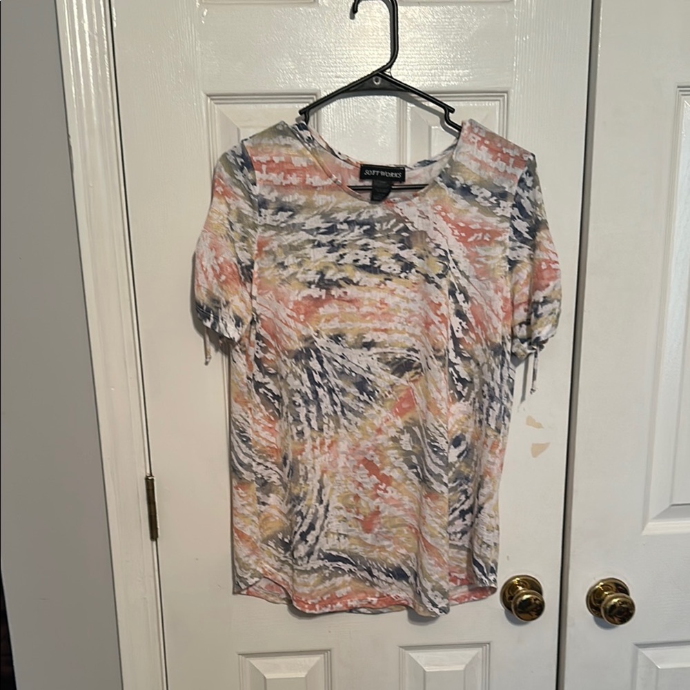 Soft Works Pink and Gray Short Sleeve Blouse